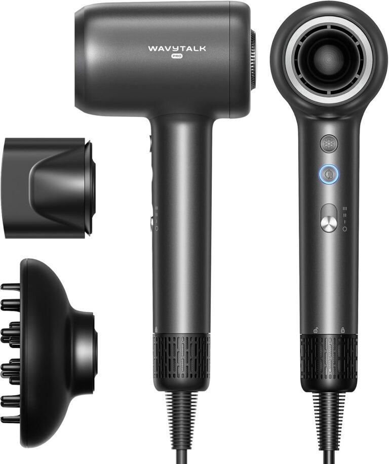 Hair Dryer, Wavytalk Turblow Pro Fast Drying Blow Dryer with Diffuser, High Speed Hair Dryer with 110,000 RPM, Pro Negative Ions for Reduces Damage, Frizz Smoothing, 3 Speeds & 3 Temps, Matte Grey