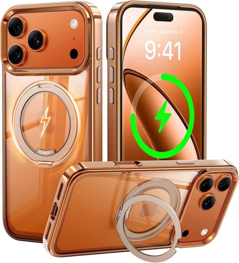 iPhone 17 Pro Max Case with Stand, Magnetic iPhone 17Pro Max Case Compatible with MagSafe, Desert Titanium 17 Pro Max Cover Slim Translucent Polished Phone Case for iPhone 17 Pro Max 6.9”-Rose Gold
